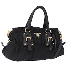 Borsa a Mano PRADA Nylon 2way Nero Oro Auth 196783V