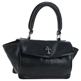 Borsa a mano Chrome Hearts CH Cross in pelle nera e argento Auth 187617SM