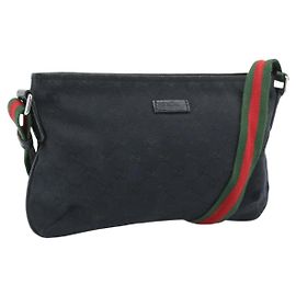 Borsa a tracolla GUCCI GG Canvas Nero Argento 189749 Auth 196176