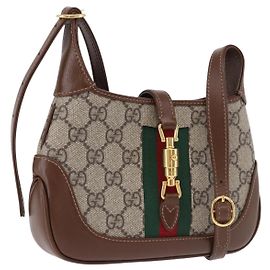 Borsa a tracolla GUCCI Jackie GG Supreme PVC Beige Gold 637092 Auth ka5646V