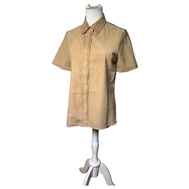 Camicia vintage Loewe in camoscio a maniche corte Beige S