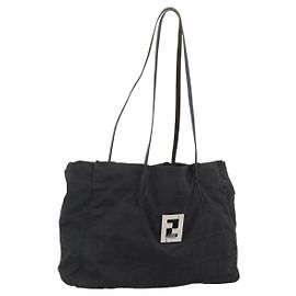 Saco Tote FENDI Zucca Canvas Preto Prata Auth 194305