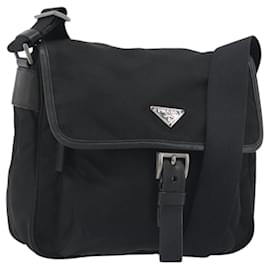 Borsa a Tracolla PRADA Nylon Nero Argento Auth 194350A