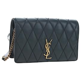 SAINT LAURENT Borsa a tracolla con catena Cassandra Angie in pelle Navy Gold Auth 193424M - Saint Laurent