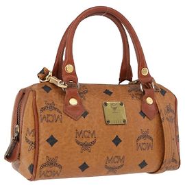Borsa MCM Logogram Vicetos Mini Boston Bag PVC Leather 2way Brown Gold Auth 193348