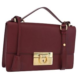 Borsa Salvatore Ferragamo Gancini in pelle 2way Bordeaux Gold Auth 196796A