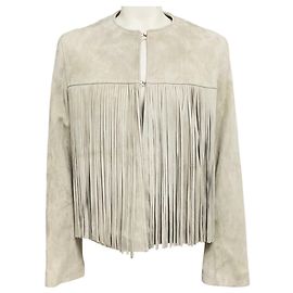 Autre Marque Chaqueta de cuero gamuza con flecos Fleurette Fawn