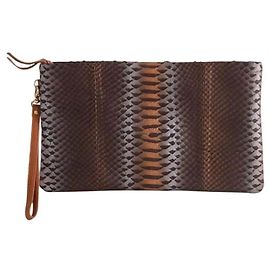Pochette Claris Virot in pelle esotica marrone