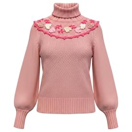 LoveShackFancy Little Bow Pink Rhett Turtleneck Sweater Rollkragenpullover - Autre Marque