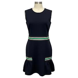 Robe Christopher Kane en maille extensible bleu marine avec ourlet peplum et élastique à rayure verte