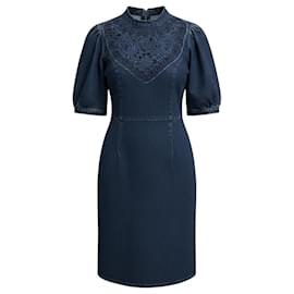 Sea New York dunkelblaues besticktes Denim-Kleid mit kurzen Ärmeln