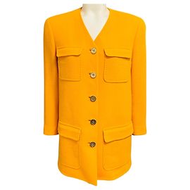 Autre Marque Lafayette 148 New York Golden Yellow Wool Nouveau Crepe Pocket Tailored Jacket