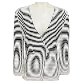 Armani Collezioni White / Black Striped Knit Cardigan Sweater - Autre Marque