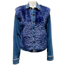 L'Agence Blue Denim Carolina Jacke mit blauem Shearling-Weste-Overlay