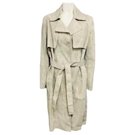 Autre Marque Fleurette Fawn mittellanger Mantel aus Wildleder mit Gürtel