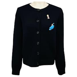 Loewe Black Wool Knit Cardigan Sweater with Pin Embellishments