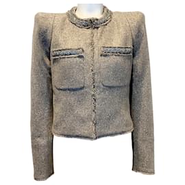Veronica Beard Orris Jacke aus metallischem Tweed in Stone mit Kristallbesatz