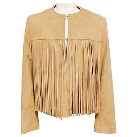 Autre Marque Fleurette Camel Wildlederjacke mit Fransen