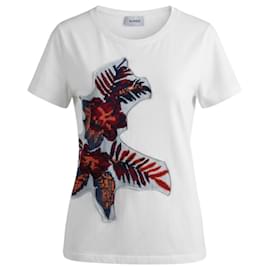 Top de algodón de manga corta Barrie White Multi Knit Patchwork Applique