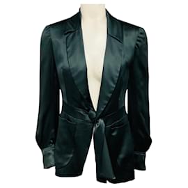 Veste en soie Yves Saint Laurent RARE vert forêt avec ceinture à nouer