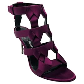 Tom Ford Satin Caged Sandalen mit violettem Knotendetail