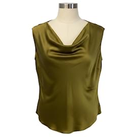 Top sin mangas de satén de seda Tam Veronica Beard Verde Musgo