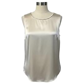 Peserico Top aus Stretch-Seidensatin in Creme mit Monili
