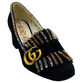 Décolleté Gucci GG Marmont con frange di cristalli arcobaleno