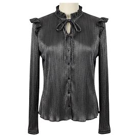 Camicia Metallizzata Clunny con Volant e Collo a Fiocco Maje Shiny Silver Argent