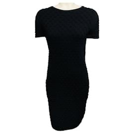 Chanel Black 2018 Textured Cotton Pique Ribbed Knit Short Sleeved Dress with CC Logo Plaque