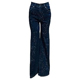 Veronica Beard Jeans Indigo Rinse Crosbie High Rise Wide Leg Jeans with Rhinestones