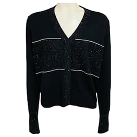 Peserico Strickjacke mit Schimmer in Schwarz / Silber mit Monili