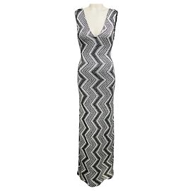 Missoni Silver / Black Metallic ärmelloses Maxi-Strickkleid mit Chevron-Pailletten