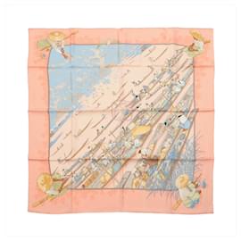 Hermès Carré 90 "MARCHE FLOTTANT DU LAC INLE" Foulard di seta in Rosa