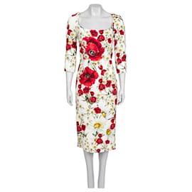 Vestido vainica blanco floral Dolce & Gabbana IT 42 de segunda mano