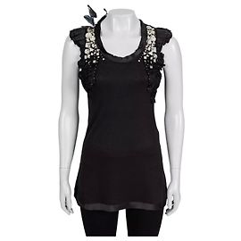 Camiseta de viscosa adornada negra Valentino - US 4 de segunda mano