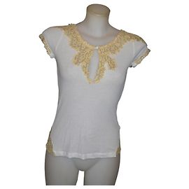 Ermanno Scervino Top de encaje blanco y amarillo