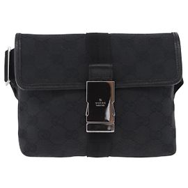 Cinto com fivela Gucci em tela GG e couro Small