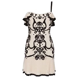 Abito a balze ricamato Cream Black Temperley London UK 12 US 8