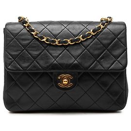 Black Chanel Small Square Quilted Lambskin Flap Crossbody Bag