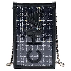Custodia per telefono Chanel in tweed e PVC nero con borsa a tracolla a catena