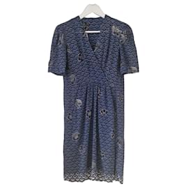 Lanvin Paris Midikleid mit blauem Blumenprint
