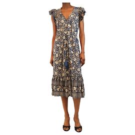 Veronica Beard Blaues ärmelloses Blumen-Midikleid - Größe S