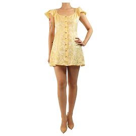 Autre Marque Gelbes Mini-Kleid aus Jacquard mit Blumenmuster - size UK 8