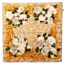 Chanel Camellia Flower Bandana Tuch in Grün und Gelb