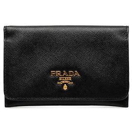 Porte-cartes de visite Prada en cuir Saffiano noir