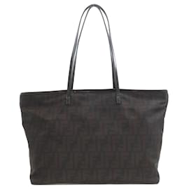 Fendi Zucca Tote Bag Nylon Schwarz Braun