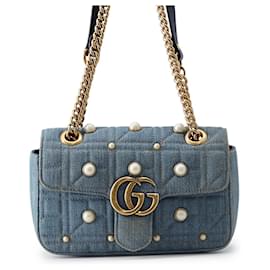 Bolsa de Ombro Gucci GG Marmont Small em Denim com Corrente