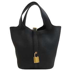 Borsa Hermes Picotin Lock PM in pelle Taurillon Clemence nera - Hermès