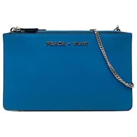 Prada Blue City Calf Double Zip Crossbody
